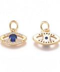 Brass Micro Pave Cubic Zirconia, Long-Lasting Plated, Eye, Blue, Real 18K Gold Plated, 8x12x2mm Brass Micro Pave Cubic Zirconia, Long-Lasting Plated, Eye, Blue, Real 18K Gold Plated, 8x12x2mm