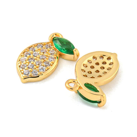Brass Micro Pave Cubic Zirconia Pendants, Lemon, Real 18K Gold Plated, 12x9mm Brass Micro Pave Cubic Zirconia Pendants, Lemon, Real 18K Gold Plated, 12x9mm