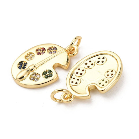 Brass Micro Pave Cubic Zirconia Pendants, Palette, 18K Gold Plated, 18.5x12.5x2.5mm Brass Micro Pave Cubic Zirconia Pendants, Palette, 18K Gold Plated, 18.5x12.5x2.5mm