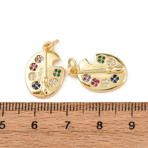 Brass Micro Pave Cubic Zirconia Pendants, Palette, 18K Gold Plated, 18.5x12.5x2.5mm Brass Micro Pave Cubic Zirconia Pendants, Palette, 18K Gold Plated, 18.5x12.5x2.5mm