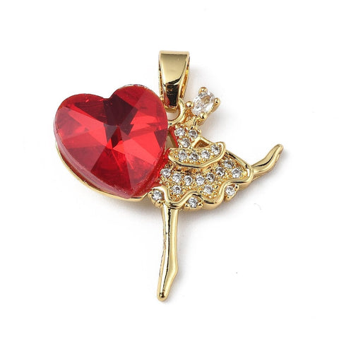 Brass Pendant Ballerina Zirconia Charm, 23x24.5mm Brass Pendant Ballerina Zirconia Charm, 23x24.5mm