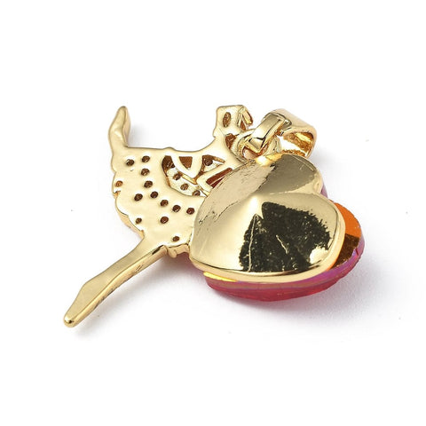 Brass Pendant Ballerina Zirconia Charm, 23x24.5mm Brass Pendant Ballerina Zirconia Charm, 23x24.5mm