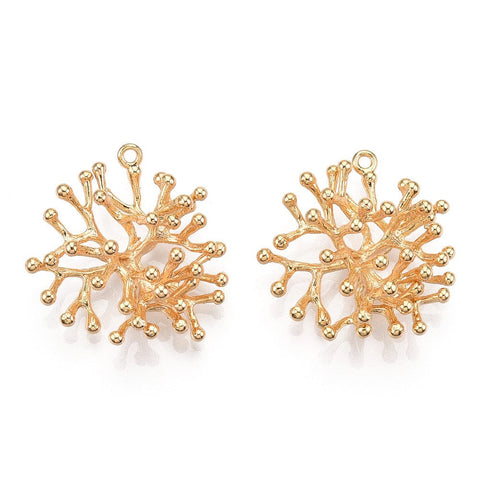 Brass Pendants, Coral, 18K Gold Plated Brass Pendants, Coral, 18K Gold Plated