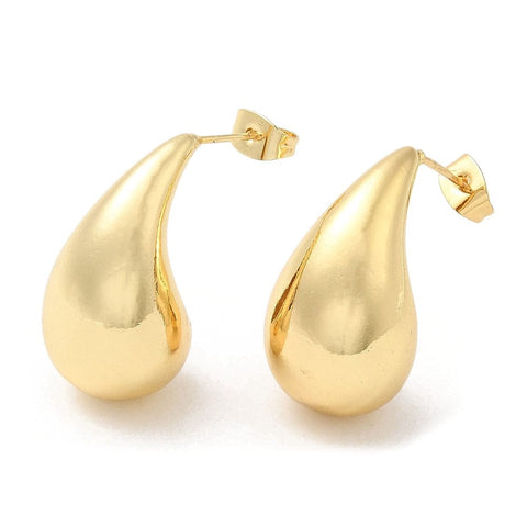 18KT Gold Plated Brass Twist Teardrop Stud Earrings, 26.5x14mm Brass Twist Teardrop Stud Earrings, 26.5x14mm