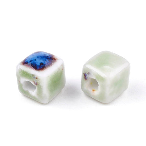 MED.AUAMARINE ANTIQUE (CB8942-37F) (CB8942-X) Glazed Porcelain Beads, Cube, 8mm (10 PCS) (CB8942-X) Glazed Porcelain Beads, Cube, 8mm (10 PCS)
