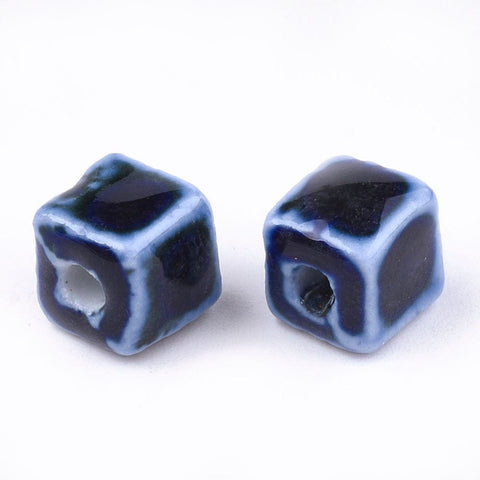 DARK BLUE ANTIQUE (CB8942-37B) (CB8942-X) Glazed Porcelain Beads, Cube, 8mm (10 PCS) (CB8942-X) Glazed Porcelain Beads, Cube, 8mm (10 PCS)