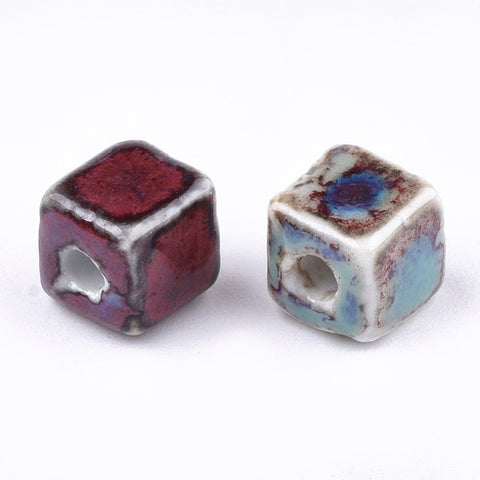 COLORFUL (CB8942-37A) (CB8942-X) Glazed Porcelain Beads, Cube, 8mm (10 PCS) (CB8942-X) Glazed Porcelain Beads, Cube, 8mm (10 PCS)