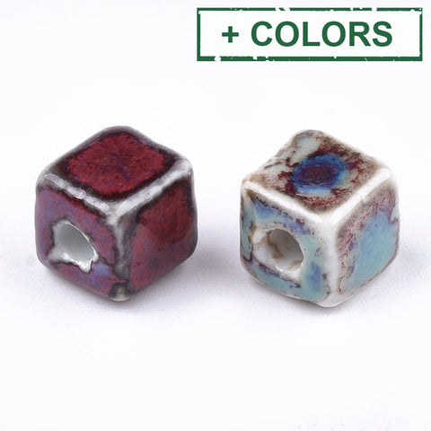 (CB8942-X) Glazed Porcelain Beads, Cube, 8mm (10 PCS) (CB8942-X) Glazed Porcelain Beads, Cube, 8mm (10 PCS)