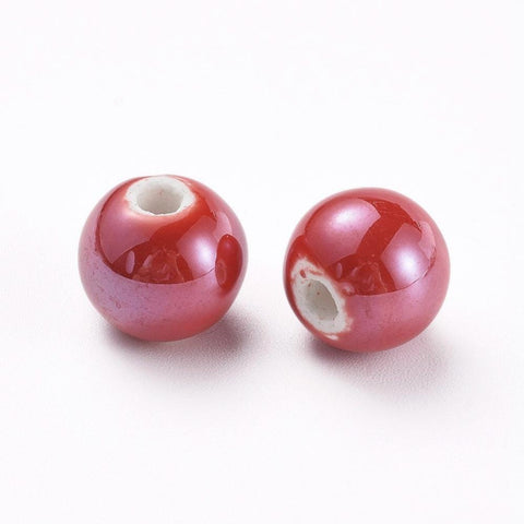 RED (CB8994-15) (CB8994-X) Handmade Porcelain Beads, Pearlized, Round, Red 10mm (10 PCS) (CB8994-X) Handmade Porcelain Beads, Pearlized, Round, Red 10mm (10 PCS)