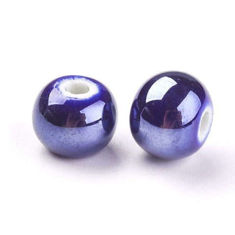 DARK BLUE (CB8994-14) (CB8994-X) Handmade Porcelain Beads, Pearlized, Round, Red 10mm (10 PCS) (CB8994-X) Handmade Porcelain Beads, Pearlized, Round, Red 10mm (10 PCS)