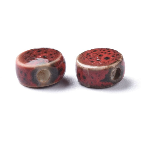 (CB9060-5) Handmade Porcelain Beads, Glazed Porcelain, Flat Round, Dark Red 8mm (10 PCS) (CB9060-5) Handmade Porcelain Beads, Glazed Porcelain, Flat Round, Dark Red 8mm (10 PCS)