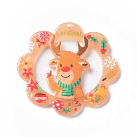 REINDEER 37x37x2.5mm Hole 1mm Christmas Acrylic Pendants & Charms Christmas Acrylic Pendants & Charms