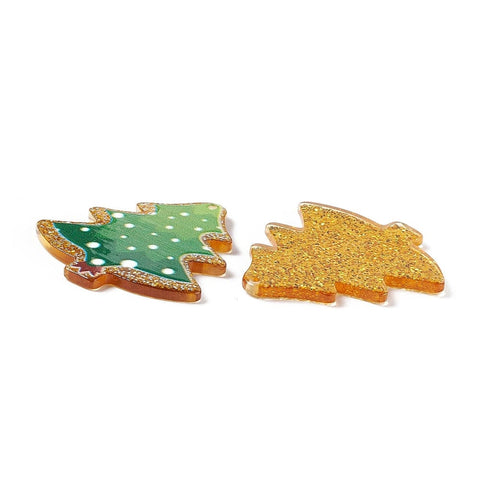 Christmas Tree Acrylic Pendants with Glitter, Green, 38.5x36.5mm Christmas Tree Acrylic Pendants with Glitter, Green, 38.5x36.5mm