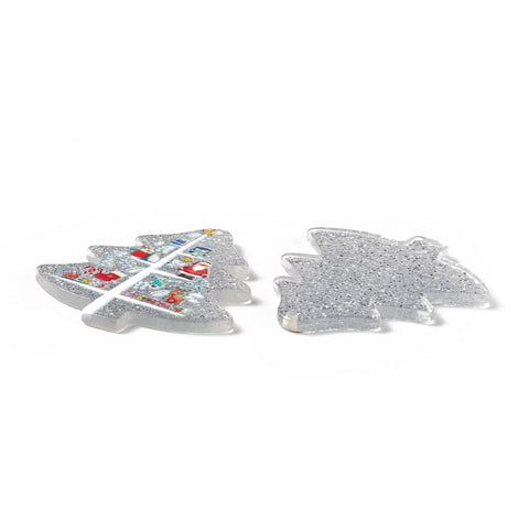 Christmas Tree Acrylic Pendants with Glitter, Silver, 38.5x36.5mm Christmas Tree Acrylic Pendants with Glitter, Silver, 38.5x36.5mm