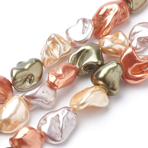 Colorful Dyed Shell Pearl Nuggets, 15~26mm Colorful Dyed Shell Pearl Nugget Beads Strand – 15~26mm, 0.8mm Hole – Natural Luster for Jewelry & Crafts
