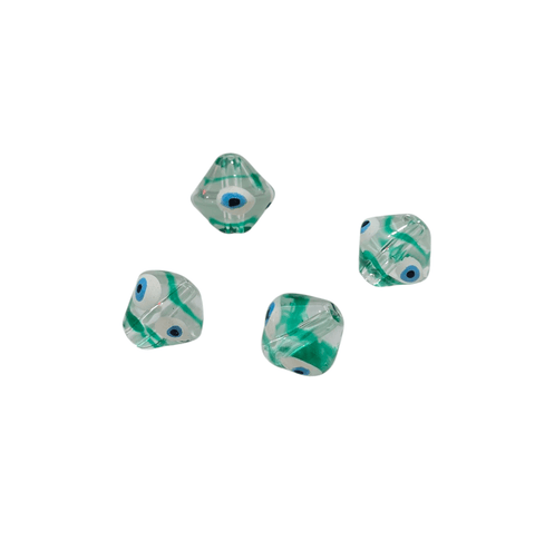 GREEN Coned Transparent Evil Eye Glass Beads Hand Painted 10mm Coned Transparent Evil Eye Glass Beads Hand Painted 10mm