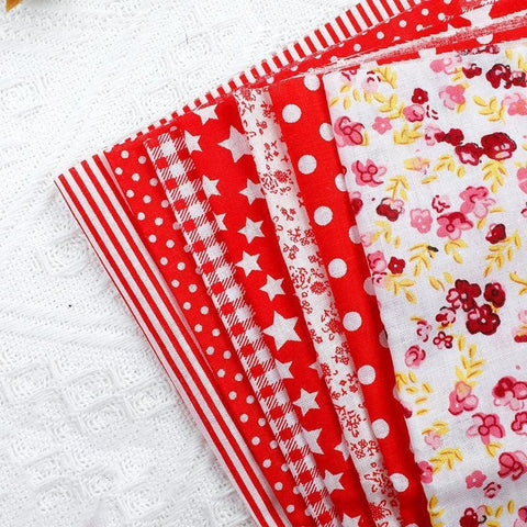 RED Cotton Fabric Squares for Patchwork, Flower Pattern, 25x25cm, 7 Sheets/set Cotton Fabric Squares for Patchwork, Flower Pattern, 25x25cm | Cyprus