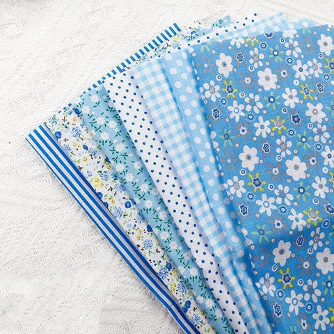 BLUE Cotton Fabric Squares for Patchwork, Flower Pattern, 25x25cm, 7 Sheets/set Cotton Fabric Squares for Patchwork, Flower Pattern, 25x25cm | Cyprus