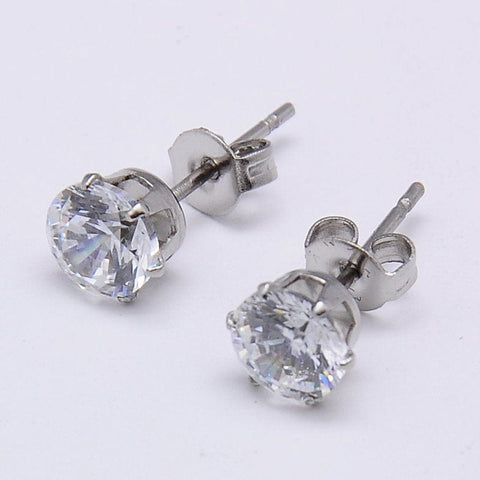 Cubic Zirconia Ear Studs, with 304 Stainless Steel Base, 5mm, Pin: 0.7mm Cubic Zirconia Ear Studs, with 304 Stainless Steel Base, 5mm, Pin: 0.7mm