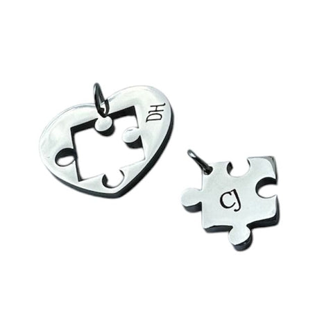 Custom Engraved 304 Stainless Steel Split Pendant Charm, Heart with Puzzle Custom Engraved 304 Stainless Steel Split Pendant Charm, Heart with Puzzle