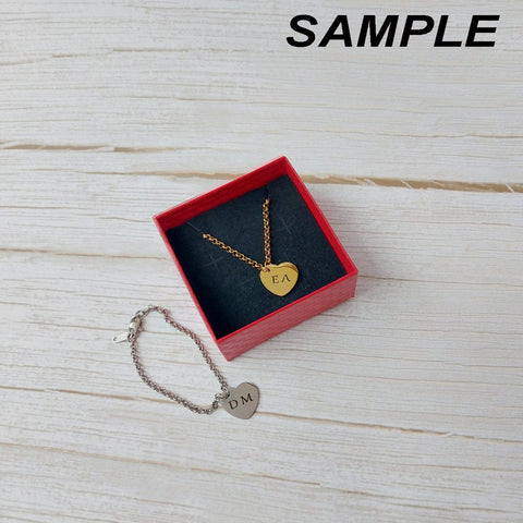 STAINLESS STEEL Custom Laser engraved 304 Stainless Steel Heart Charm with Bracelet & Gift Box set Custom Laser engraved 304 Stainless Steel Heart Charm with Bracelet & Gift Box set