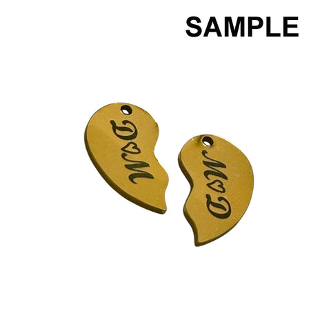 Custom Laser Engraved 304 Stainless Steel Split Pendant Charm, Heart Charm, Golden Custom Laser Engraved 304 Stainless Steel Split Pendant Charm, Heart Charm, Golden