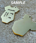 ION GOLD PLATED Custom Laser Engraved Baby Clothes Charm, 26x9.5mm Custom Laser Engraved Baby Clothes Charm, 26x9.5mm