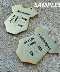 Custom Laser Engraved Baby Clothes Charm, 26x9.5mm Custom Laser Engraved Baby Clothes Charm, 26x9.5mm