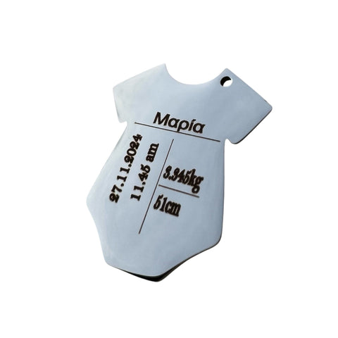 STAINLESS STEEL Custom Laser Engraved Baby Clothes Charm, 26x9.5mm Custom Laser Engraved Baby Clothes Charm, 26x9.5mm