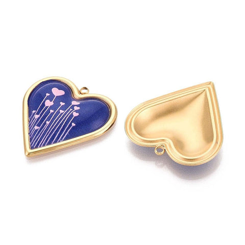 DARK BLUE 18K Gold Plated Stainless Steel Heart Pendant – Printed Style Charm, Ion Plated, Tarnish Resistant 18K Gold Plated Stainless Steel Heart Pendant – Printed Style Charm, Ion Plated, Tarnish Resistant