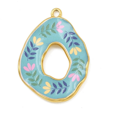 DARK TURQUOISE Oval Flower Pendant  – 18K Gold PVD Stainless Steel Charm 34.5mm Oval Flower Pendant  – 18K Gold PVD Stainless Steel Charm 34.5mm | Cyprus