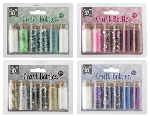 Decorative Craft Bottles – Set of 6, Four Designs Decorative Craft Bottles – Set of 6, Four Designs