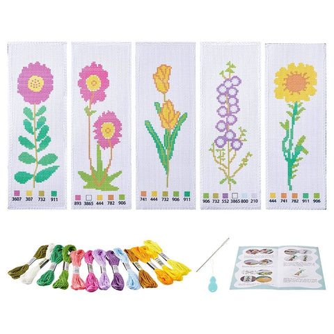 DIY Flower Bookmark Cross-Stitch Kit with Threads, Fabric & Needles DIY Flower Bookmark Cross-Stitch Kit with Threads, Fabric & Needles