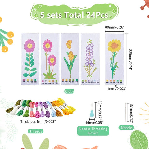 DIY Flower Bookmark Cross-Stitch Kit with Threads, Fabric & Needles DIY Flower Bookmark Cross-Stitch Kit with Threads, Fabric & Needles