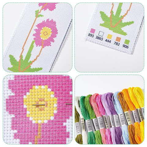 DIY Flower Bookmark Cross-Stitch Kit with Threads, Fabric & Needles DIY Flower Bookmark Cross-Stitch Kit with Threads, Fabric & Needles