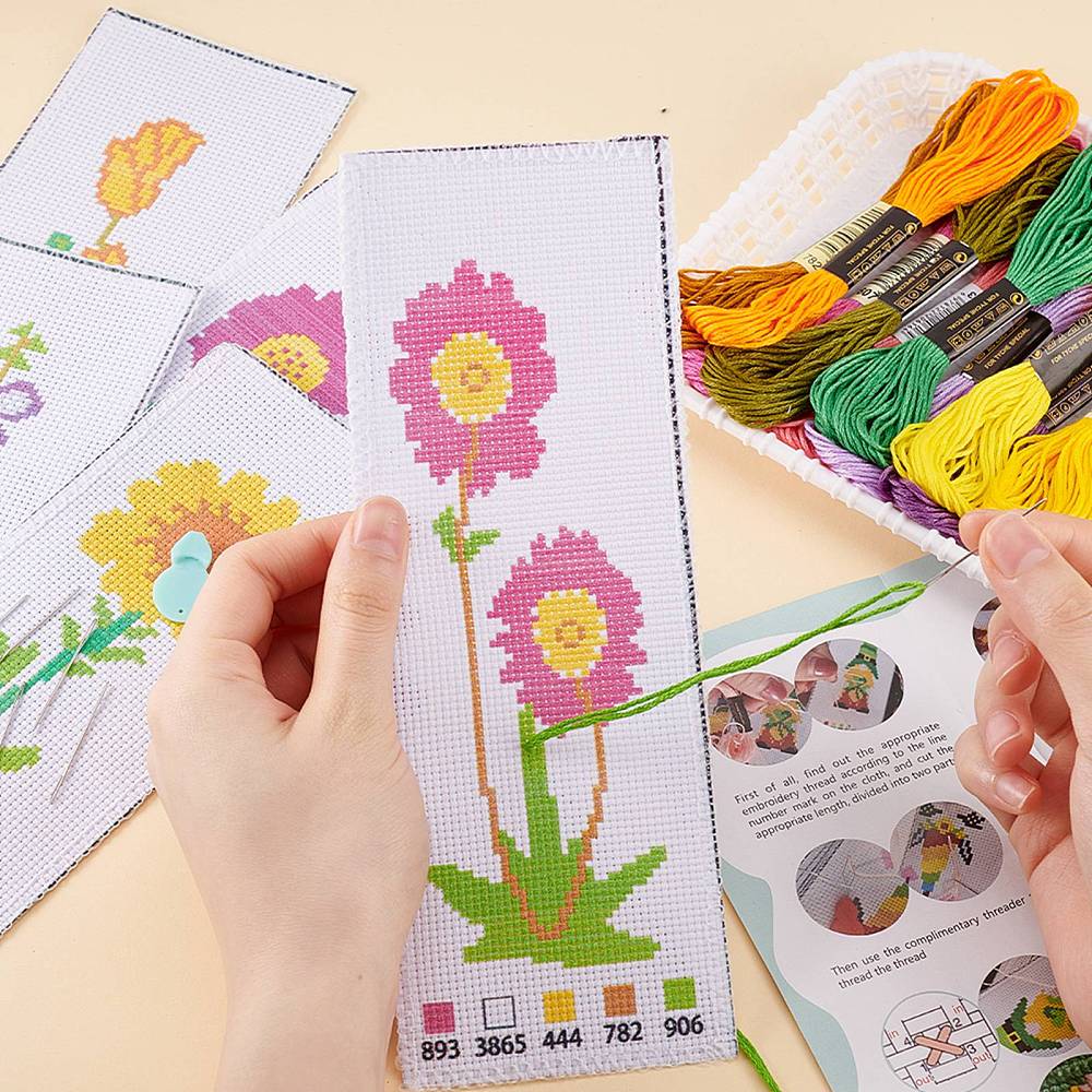 DIY Flower Bookmark Cross-Stitch Kit with Threads, Fabric & Needles ...