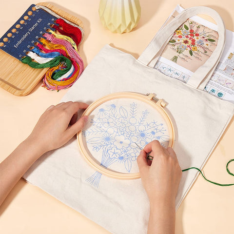DIY Tote Bag Embroidery Kit with Hoop, Needles, Thread & Cotton Fabric DIY Tote Bag Embroidery Kit with Hoop, Needles, Thread & Cotton Fabric