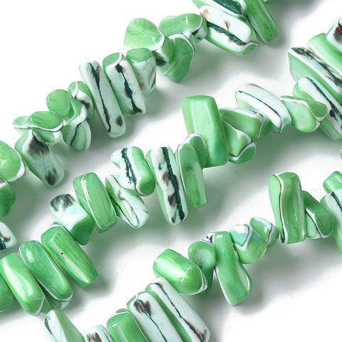 GREEN Dyed Natural Trochus Shell Beads Strands, Nuggets Dyed Natural Trochus Shell Beads Strands, Nuggets