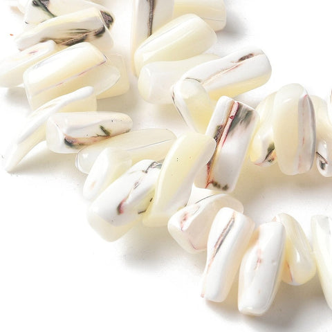 FLORAL WHITE Dyed Natural Trochus Shell Beads Strands, Nuggets Dyed Natural Trochus Shell Beads Strands, Nuggets