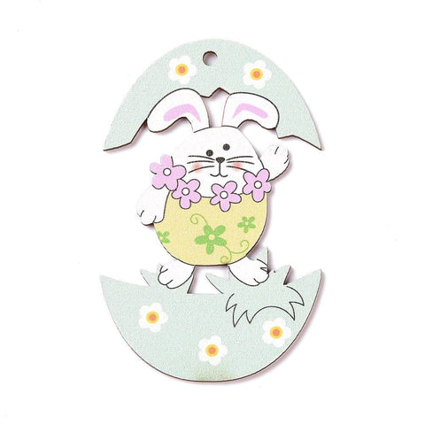 Front Rabbit Easter Theme Wood Big Pendants, Egg , 90x57x2mm Easter Theme Wood Big Pendants, Egg , 90x57x2mm