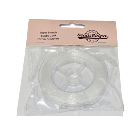 Elastic Stretch Cord Clear 0.5mm 73 meter spool - best value for money Clear Elastic Stretch Cord 0.5mm – Strong & Durable for Jewelry Making 70 Meters