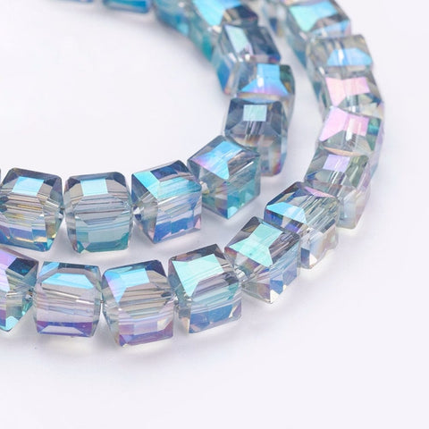 Aquamarine Electroplate Glass Bead Strands, Faceted, Cube, 6mm (1 STR) Electroplate Glass Bead Strands, Faceted, Cube, 6mm (1 STR)