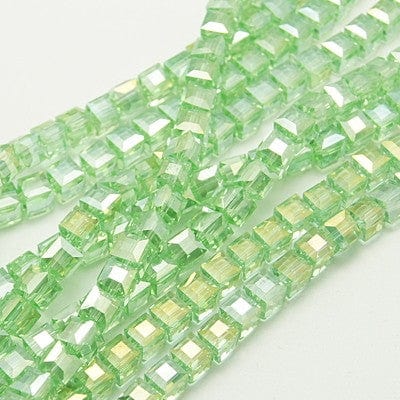 AB Light Green Electroplate Glass Bead Strands, Faceted, Cube, 6mm (1 STR) Electroplate Glass Bead Strands, Faceted, Cube, 6mm (1 STR)