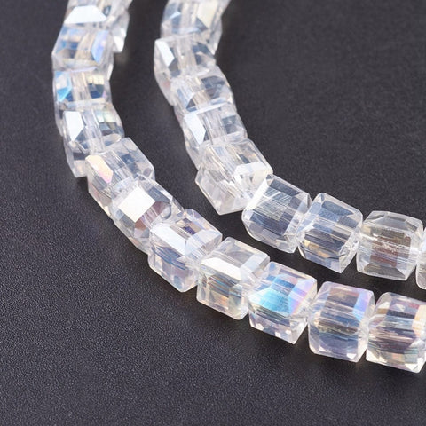 AB Clear Electroplate Glass Bead Strands, Faceted, Cube, 6mm (1 STR) Electroplate Glass Bead Strands, Faceted, Cube, 6mm (1 STR)
