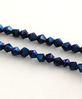 BLUE PLATED Electroplate Glass Bead Strands, Rainbow Plated, Faceted Bicone, 3X3.5mm Electroplate Glass Bead Strands, Rainbow Plated, Faceted Bicone, MarineBlue Size: about 3mm long, 3.5mm in diameter, Hole: 1mm; about 150pcs/strand, 18".