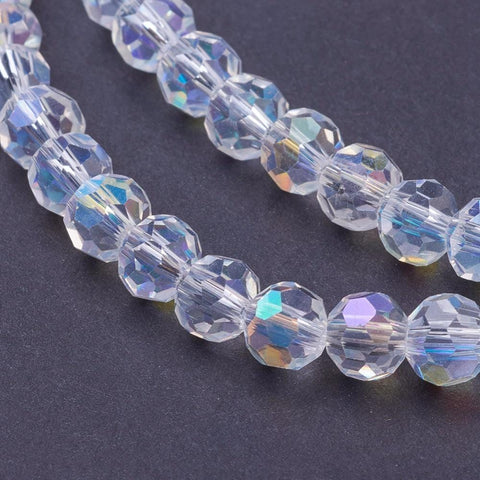 Electroplate Glass Beads, AB Color, Faceted, Round, Clear AB 6mm (1 STR) Electroplate Glass Beads, AB Color, Faceted, Round, Clear AB 6mm (1 STR)