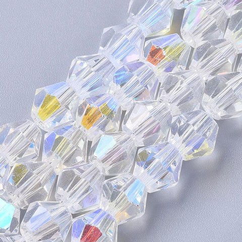 Electroplate Glass Beads, AB Color Half Plated, Faceted, Bicone, Clear AB 6mm Electroplate Glass Beads, AB Color Half Plated, Faceted, Bicone, Clear AB 6mm