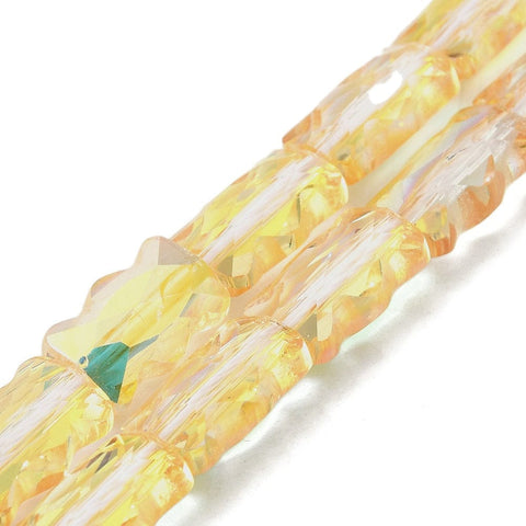GOLDEN PLATED Electroplate Glass Beads Strands, Rectangle, Half Plated, Faceted Electroplate Glass Beads Strands, Rectangle, Half Plated, Faceted