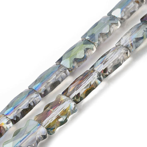 GREEN PLATED Electroplate Glass Beads Strands, Rectangle, Half Plated, Faceted Electroplate Glass Beads Strands, Rectangle, Half Plated, Faceted