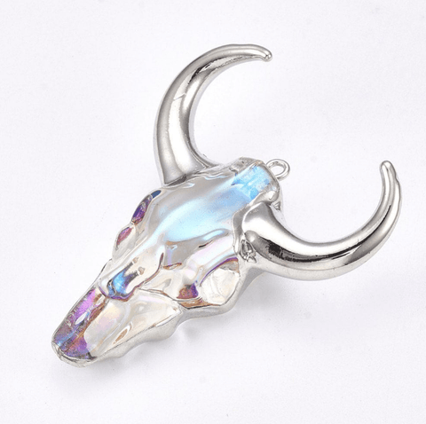 Silver Electroplate Glass Bull pendant  55~60mm long, 43~50mm wide Electroplate Glass Big Pendants, with Iron Findings, AB Colour, Ox-Head Shape, Clear AB, Golden Size: about 55~60mm long, 43~50mm wide, 15mm thick, hole: 2mm